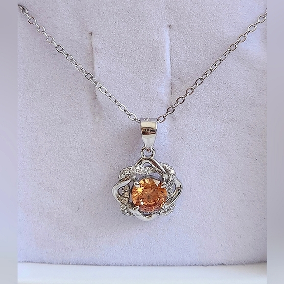 NWT Ryze Peach Moscato & White Cubic Zirconia .925 Sterling Silver Necklace - Picture 3 of 7